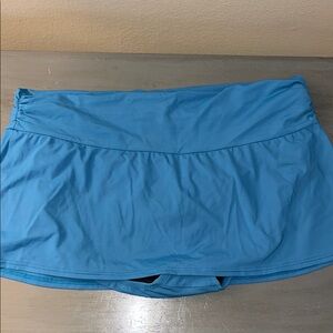 Lands’ End Swim Skirt Teal Blue Ruched Side Waistband Mini Skirt Bikini sz16 EUC